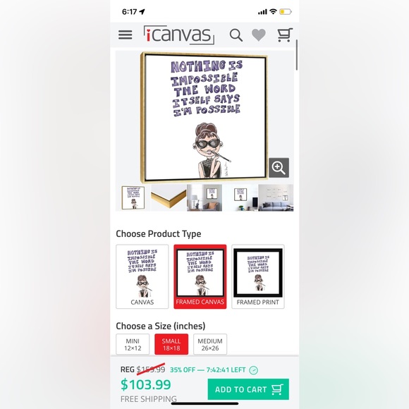 Audrey Hepburn Quote By KahriAnne Kerr Gold Frame Wrapped Canvas - Picture 5 of 5